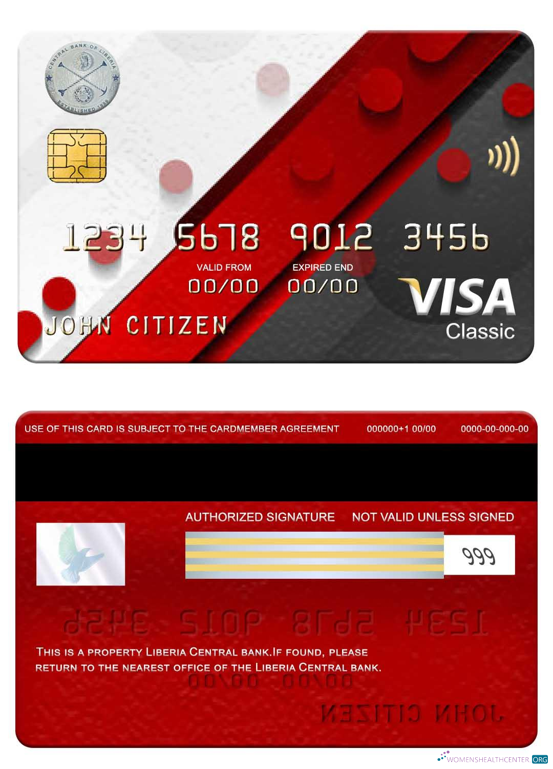 Download Liberia Central Bank visa classic card Photoshop template
